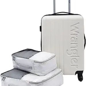 Wrangler Beige Carry-On Luggage Set with Spinner Wheels & Packing Cubes