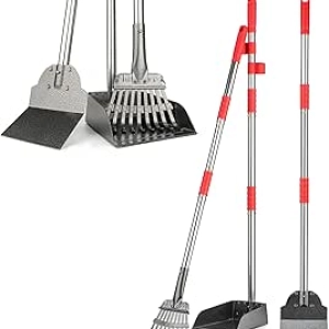 38" Adjustable Dog Pooper Scooper Set - Heavy Duty Stainless Steel Rake, Tray & Spade