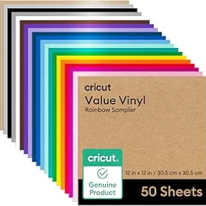 Cricut Value Permanent Vinyl 50ft Rainbow Sampler - 50 Sheets, 12x12in