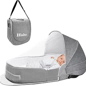 Portable Baby Travel Bassinet - Foldable Lightweight Crib with Mosquito Net & Canopy