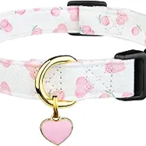 Cute Cotton Dog Collar - Handmade Pink & White Heart Pattern for Small Dogs