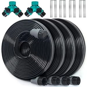 100 FT Flat Soaker Hose with Sprinkler Holes - Drip Irrigation Kit for Lawns & Gardens