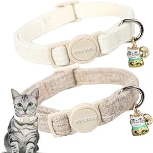 2 Pack White Hemp Cat Collars with Breakaway Safety Buckle & Bell