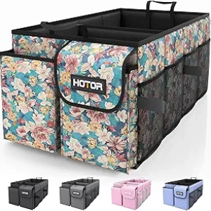HOTOR Trunk Organizer for SUVs & Sedans - Foldable Car Storage with 2 Compartments