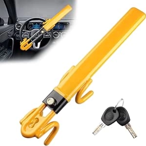 Heavy Duty Steering Wheel Lock - Anti-Theft Car Device with Double Hooks