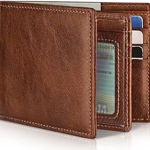 Mens Genuine Leather Bifold RFID Blocking Wallet - 13 Card Slots & ID Window
