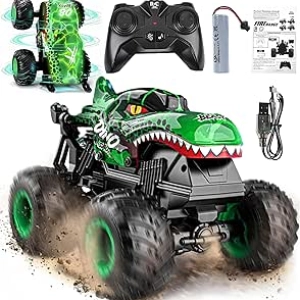 BEZGAR Remote Control Monster Truck Toys for Kids 4-7 | 360° Spin RC Car with LED Lights & Music