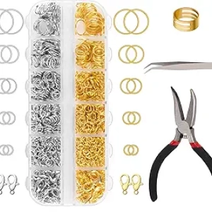 1200 Pc Jump Rings Jewelry Making Kit with Tools - Silver & Gold Clasps
