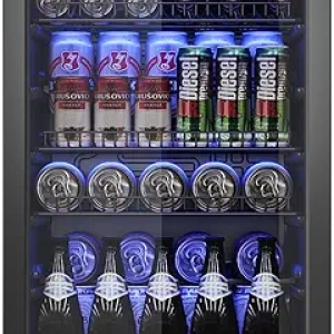 130 Can Beverage Fridge with Glass Door - Mini Wine Beer Cooler Refrigerator