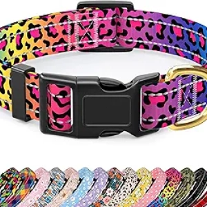 Reflective Leopard Dog Collar for Medium Dogs | Quick Release Buckle & Neon Safety
