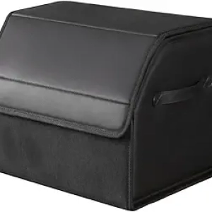 Premium Leather Collapsible Car Trunk Organizer with Lid - SUV & Sedan Storage