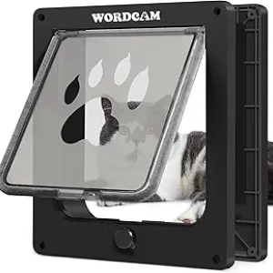 Wordcam X-Large Cat Door - 4 Way Locking Pet Door for Cats Up to 25lbs
