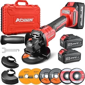 AOBEN 21V Cordless Angle Grinder 4-1/2 inch - Brushless Motor, 2 Batteries & Charger