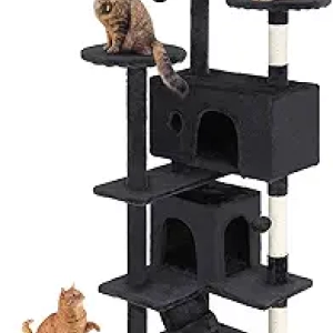 54" Multi-Level Cat Tree Tower with Sisal Posts & Interactive Toys - Dark Gray