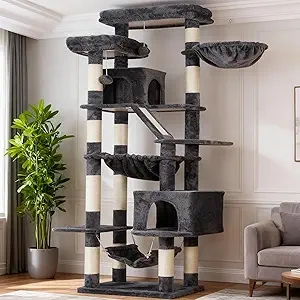 71-Inch Heybly Cat Tree Tower for Large Indoor Cats - Multi-Level Condo with Perches, Hammocks & Scratching Pad