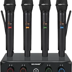 4-Channel UHF Wireless Microphone System - 200ft Range, 4x10 Frequencies for Karaoke, DJ & Church