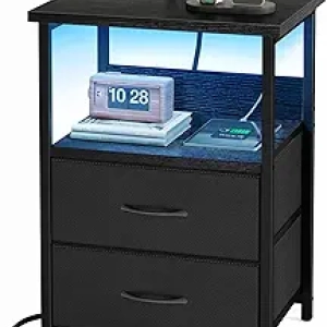 LED Nightstand with Charging Station & USB Ports - Smart Bedside Table with Storage Drawers