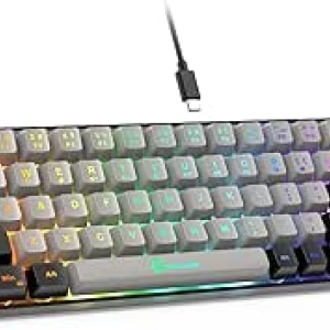 65% Gaming Keyboard Wired Backlit - Compact 68 Key Mechanical Feel Keyboard for PC