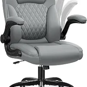 Ergonomic PU Leather Office Chair with Lumbar Support & Flip-Up Armrests for Small Spaces
