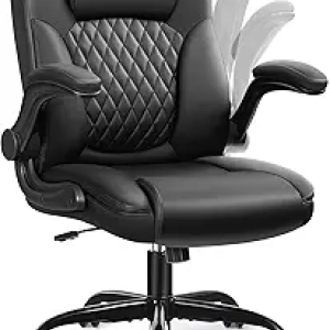 Ergonomic PU Leather Office Chair with Lumbar Support & Flip-Up Armrests