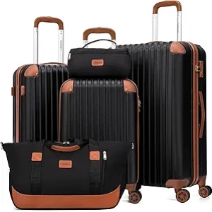 5 Piece Luggage Set with Spinner Wheels & TSA Lock - Hard Case Suitcases
