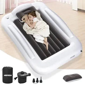 Inflatable Toddler Travel Bed 60" - Portable Kids Air Mattress with Safety Sides & High-Speed Pump