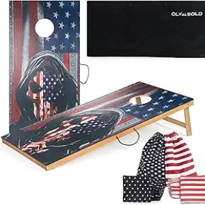 Regulation Cornhole Set with American Flag Boards - Portable 2x4 Bean Bag Toss Game