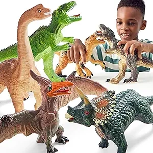 JOYIN Big Dinosaur Toys for Toddlers - 6 Piece Jumbo Soft Figures with Educational Book