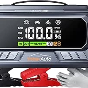 YaberAuto 12-in-1 Jump Starter with Air Compressor 8000A - 65W Fast Charging