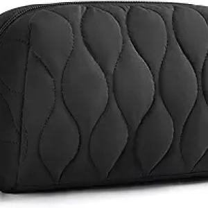 BAGSMART Black Makeup Bag - Travel Cosmetic Organizer with Wide Opening & 3 Pockets
