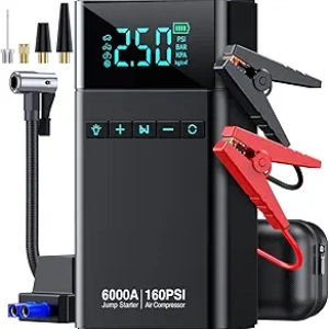6000A Car Battery Jump Starter with Air Compressor - 10-in-1 Portable Power Bank & Tire Inflator