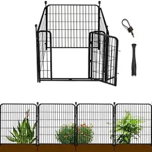 32in Heavy Duty Metal Garden Fence with Gate - 8.9ft Dog Barrier Fence