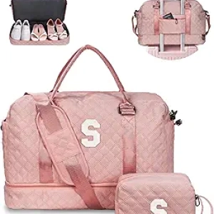 Personalized Initial Duffle Bag - Monogram Weekender Travel Bag with Shoe & Makeup Compartments