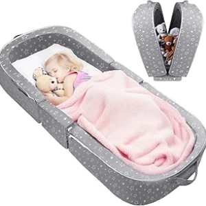 REAWUL Foldable Toddler Travel Bed - Portable Folding Floor Crib with Washable Cover