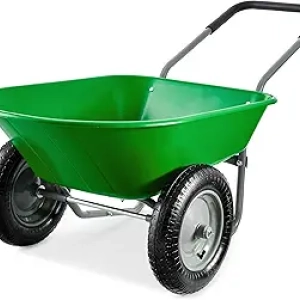 Best Choice Products Dual-Wheel Yard Wheelbarrow - 5 Cu Ft Garden Cart with Stand