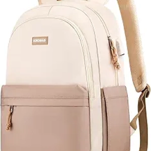 Khaki Beige School Backpack for Teens Girls 15.6 Inch Laptop Bag | College Backpacks Women