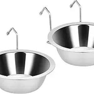 2PCS Hanging Stainless Steel Dog Crate Bowls - No Spill Water & Food Feeder for Small Dogs & Puppies