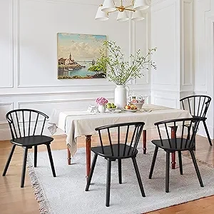 LUE BONA Black Dining Chairs Set of 4 - Farmhouse Wood Chairs with Spindle Back