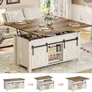 SEDETA 4-in-1 Lift Top Coffee Table with Hidden Storage & Barn Doors