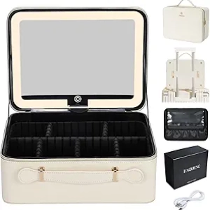 LED Lighted Makeup Case with Mirror - 11.4" Travel Cosmetic Organizer Bag