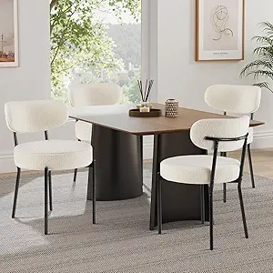 Sweetcrispy Dining Chairs Set of 4 - Modern Mid Century Boucle Kitchen Chairs with Curved Backrest