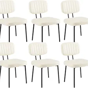 Mid Century Modern Dining Chairs Set of 6 - Cream White Upholstered Kitchen Accent Chairs