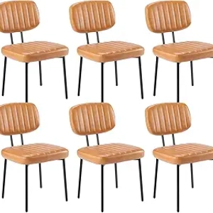 Sweetcrispy Mid Century Modern Dining Chairs Set of 6 - Brown Upholstered Kitchen Accent Chairs