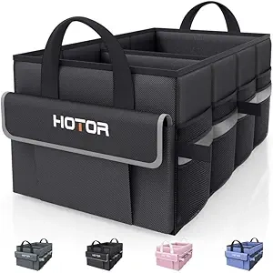 HOTOR Trunk Organizer for Car - 2 Compartments, 5 Pockets, 60lb Capacity
