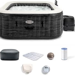 INTEX 28449EH PureSpa Greystone Deluxe Spa Set - 4 Person Hot Tub with 140 Jets