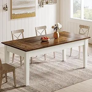 62-Inch Farmhouse Dining Table for 4-6 People | Modern Rustic Kitchen Table with Wood Legs