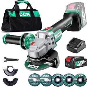 DCA 20V Cordless Angle Grinder 4-1/2" - Brushless Motor 8500RPM with Battery & Charger