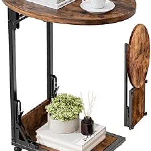 Elbourn Folding Side Table - C-Shaped Metal Frame End Table for Small Spaces