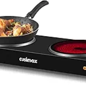 CUSIMAX Double Burner 1800W Electric Cooktop | Dual Control Ceramic Hot Plate