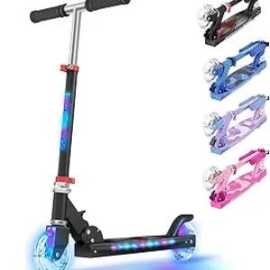 TONBUX Light Up Kick Scooter for Kids 5-12 | Adjustable Height, Foldable & Safe